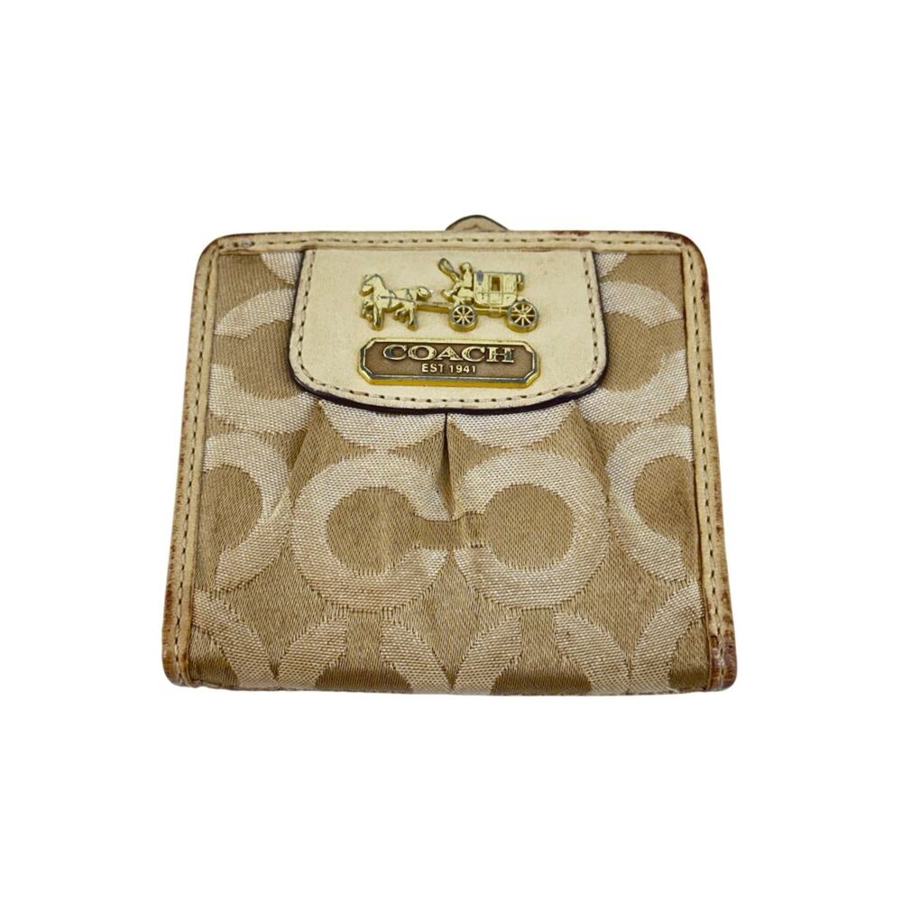 Y2K Coach Signature Canvas Bifold mini Wallet Beige Tan Horse Carriage Logo